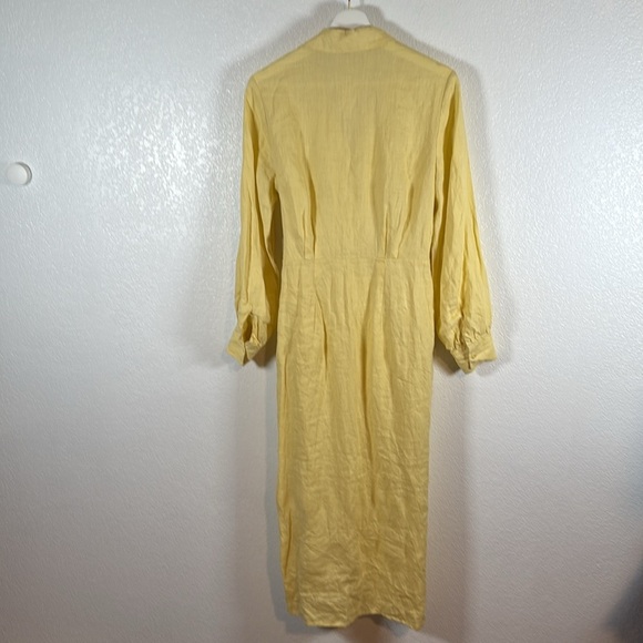 Magaschoni Lemon Yellow Linen Collared Midi Wrap Dress Size 6 NWT - Picture 4 of 7